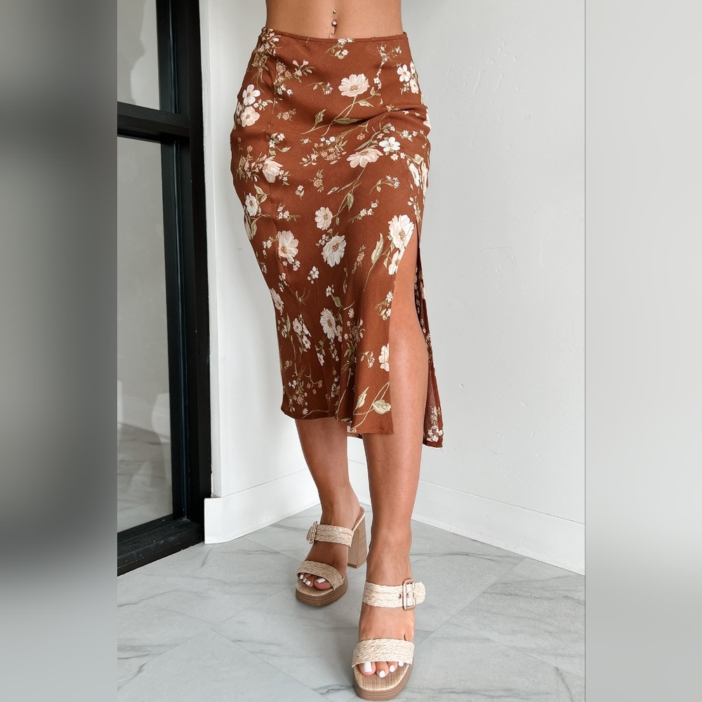 The Workshop Brown Floral Midi Skirt